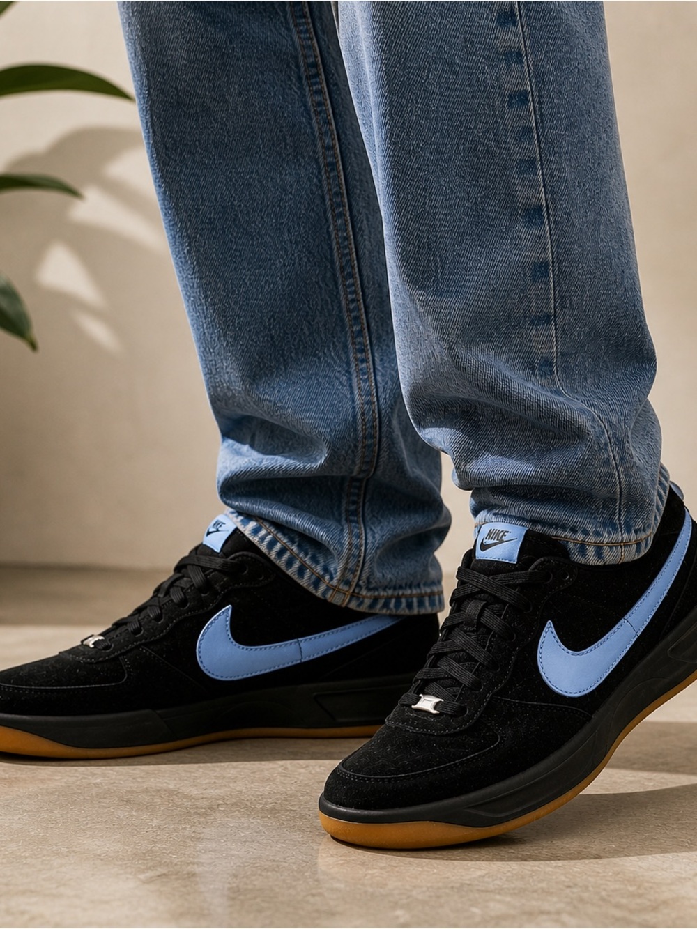 Nike Ace ’83 Black Suede Blue Swoosh Gum Sole Sneakers Men’s 9 Rare Y2K